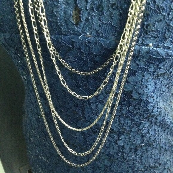 Silverplated/Silvertone 24" Graduated necklace, 5 tiers; Classic, Chic, Bohemian - Picture 1 of 2
